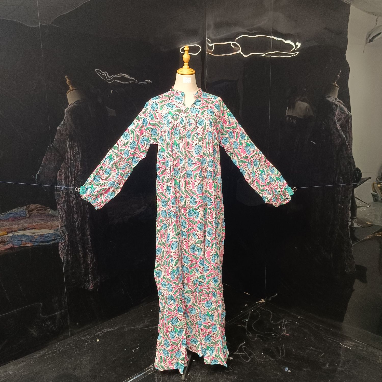 S-M Ziya Printed Cotton Dress 57'' Long Jalabiya