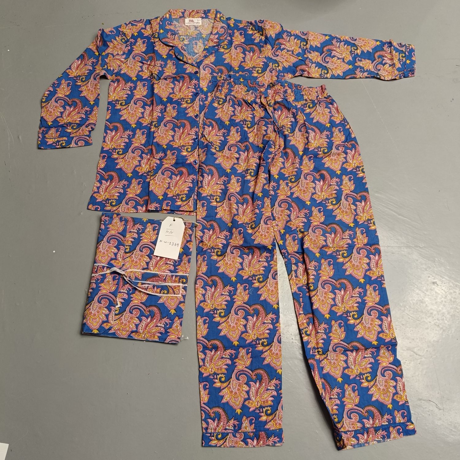 10-11 Year Full Sleeves Full Collar Neck Cotton Blue Pajamas Set