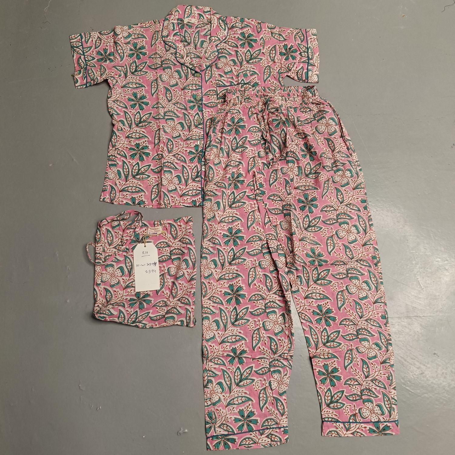 8-9 Year Cotton Half Sleeves Shirt Collar Neck Full Pajama Set