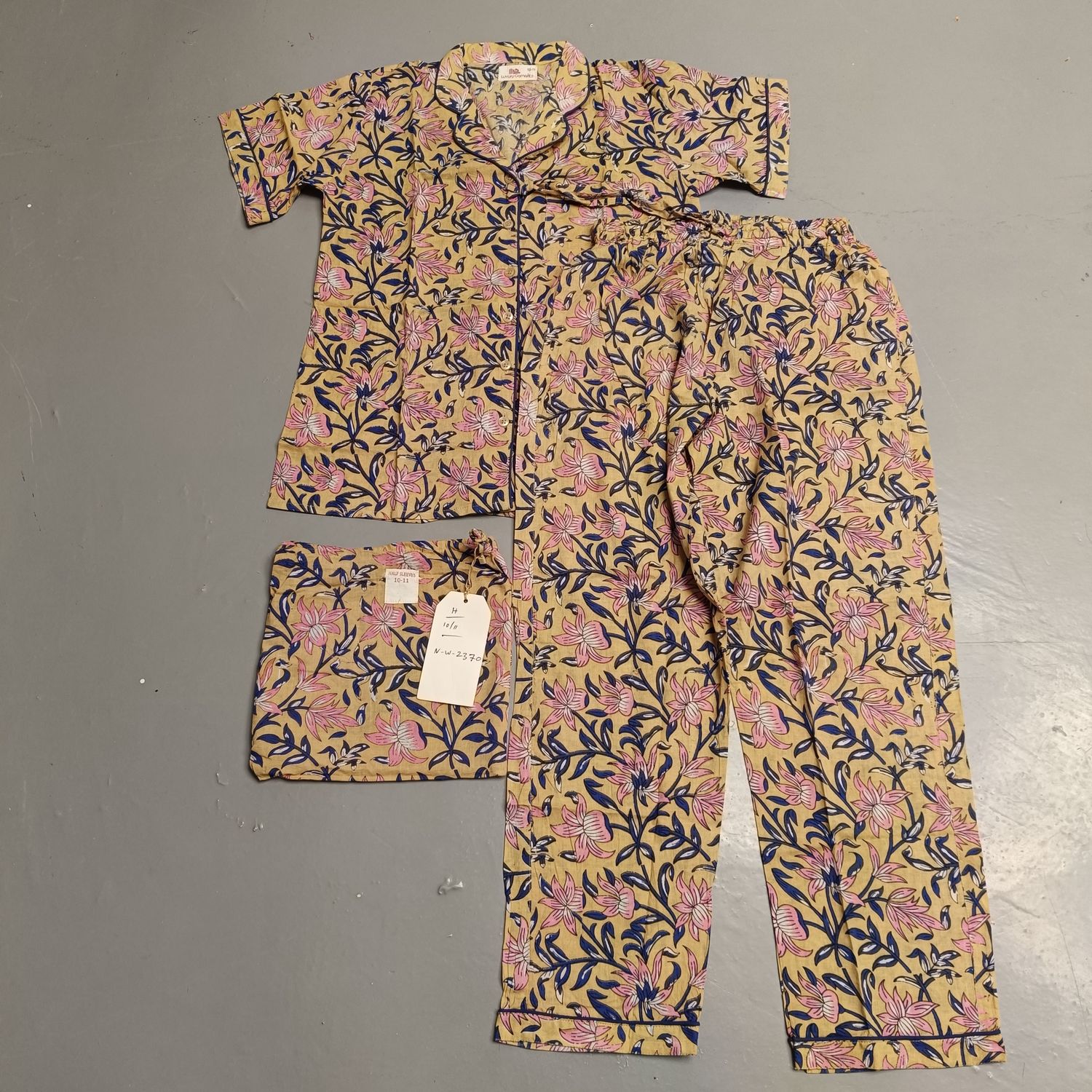 10-11 Year Cotton Full Sleeves Shirt Collar Neck Full Pajama Set