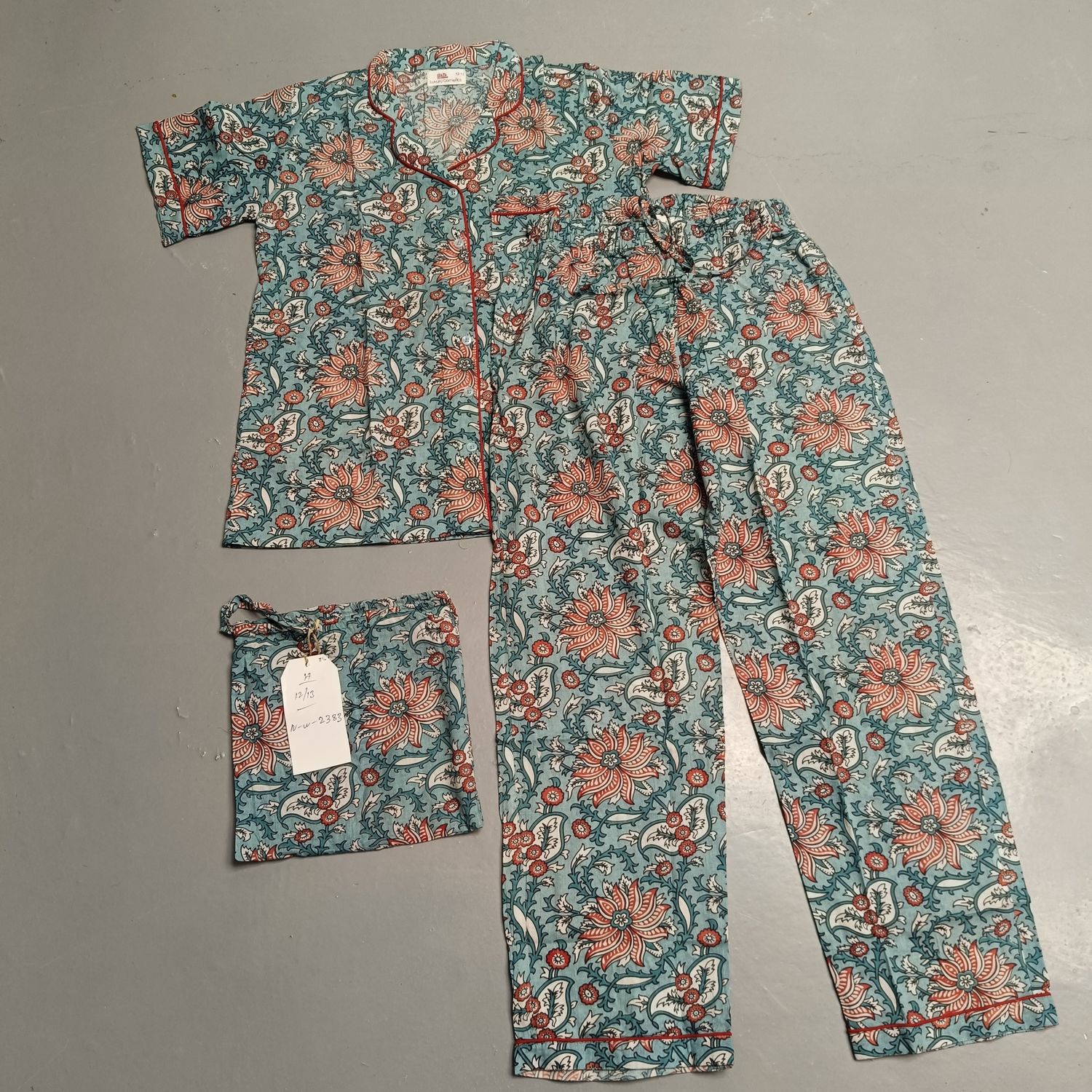 12-13 Year Cotton Half Sleeves Shirt Collar Neck Full Pajama Set
