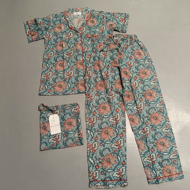 12-13 Year Cotton Half Sleeves Shirt Collar Neck Full Pajama Set