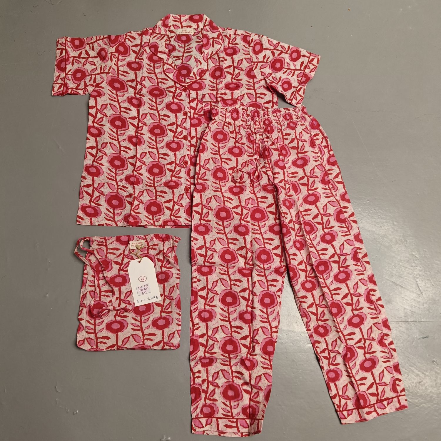 8-9 Year Cotton Half Sleeves Shirt Collar Neck Full Pajama Set