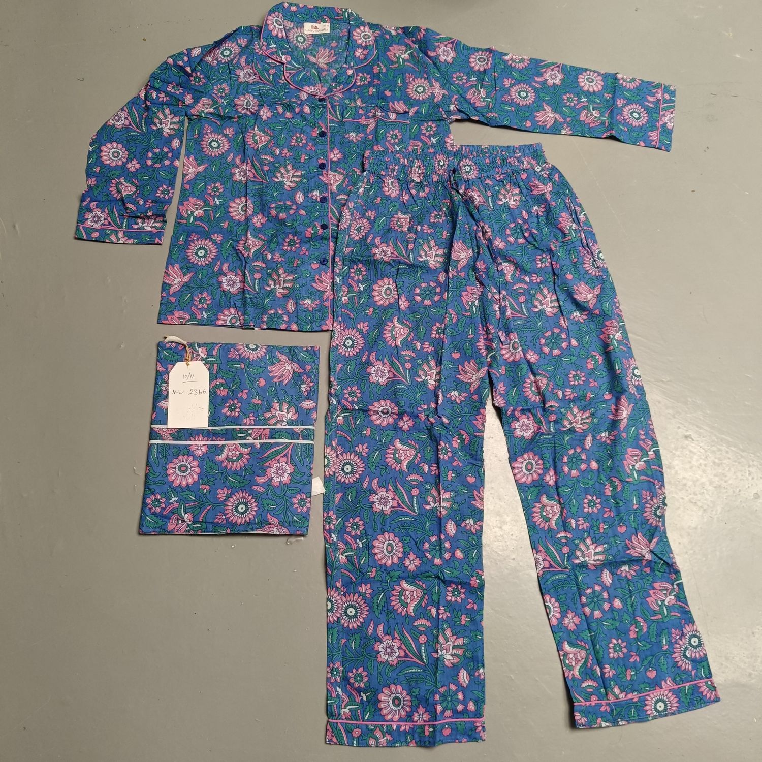 10-11 Year Full Sleeves Full Collar Neck Cotton Blue Pajamas Set