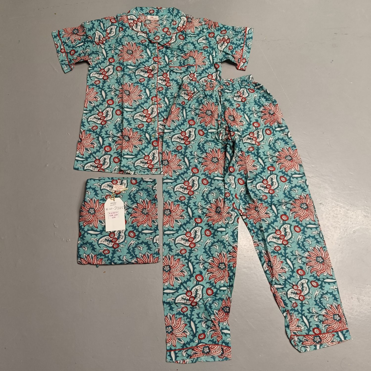 10-11 Year Cotton Full Sleeves Shirt Collar Neck Full Pajama Set