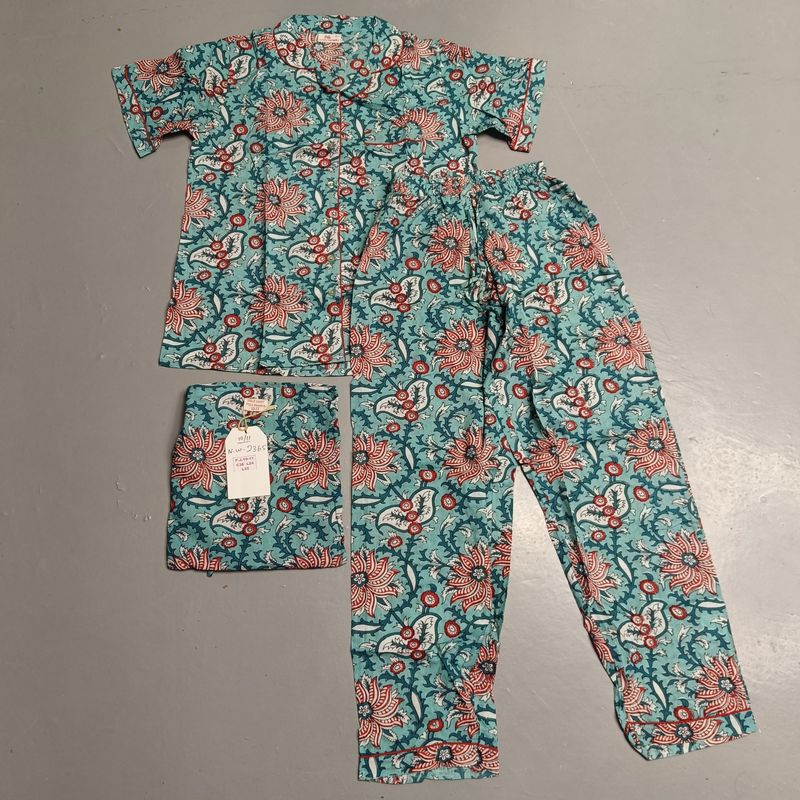 10-11 Year Cotton Full Sleeves Shirt Collar Neck Full Pajama Set