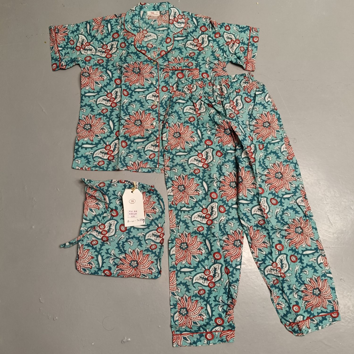 8-9 Year Cotton Half Sleeves Shirt Collar Neck Full Pajama Set