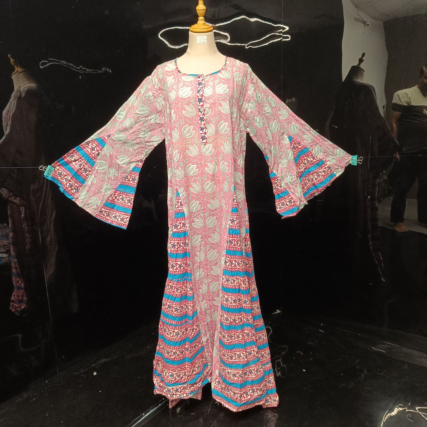 L/XL Kiai Multi Printed Cotton Dress 57" Long Jalabiya