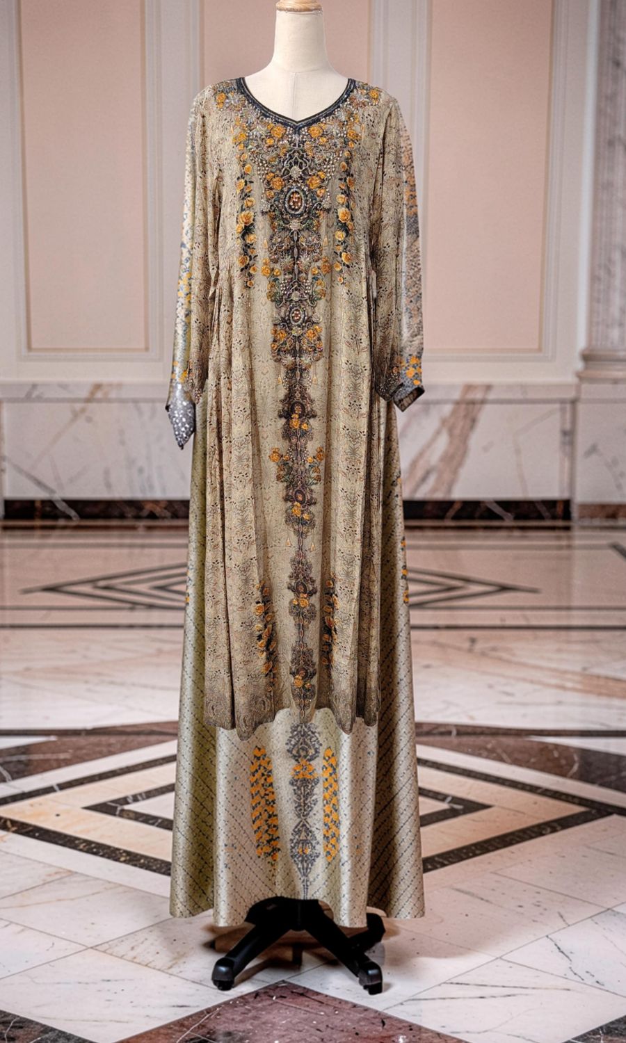 S Digital Print Jalabiya With Crystal Length 56"