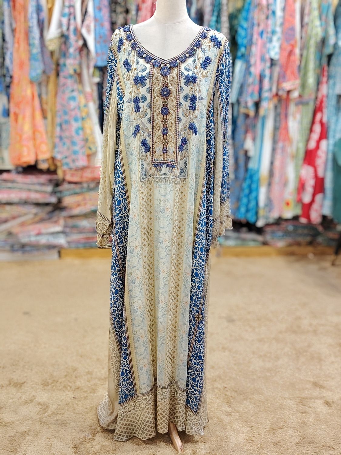 XL Digital Print Jalabiya With Crystal Length 58"