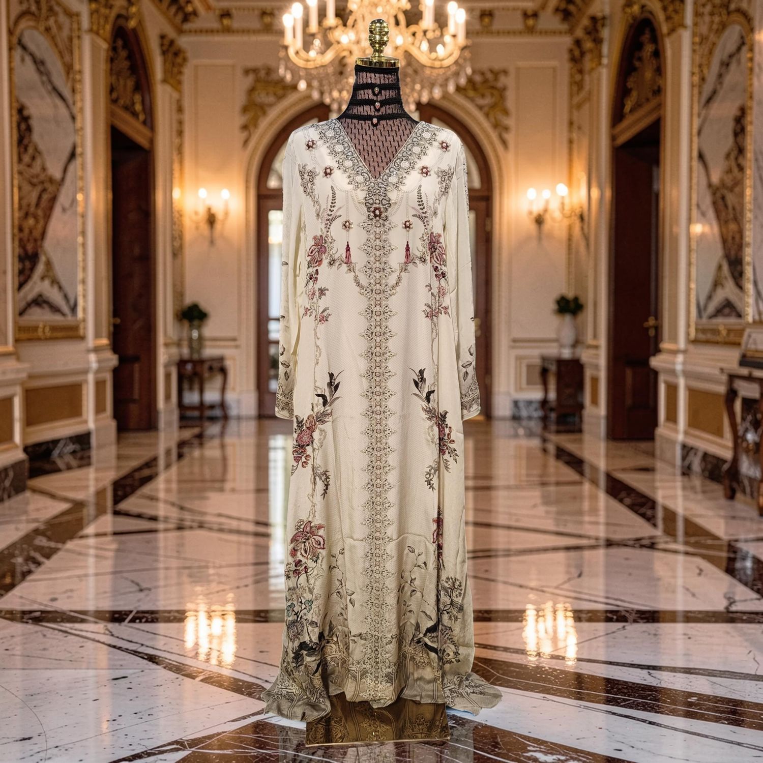 XL Digital Print Jalabiya With Crystal Length 58"