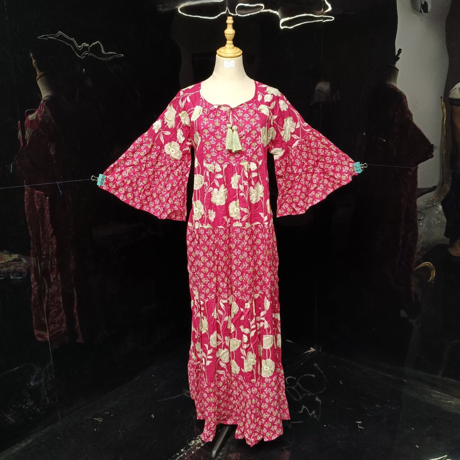 S/M Gaby Multi Printed Cotton Dress 56" Long Jalabiya