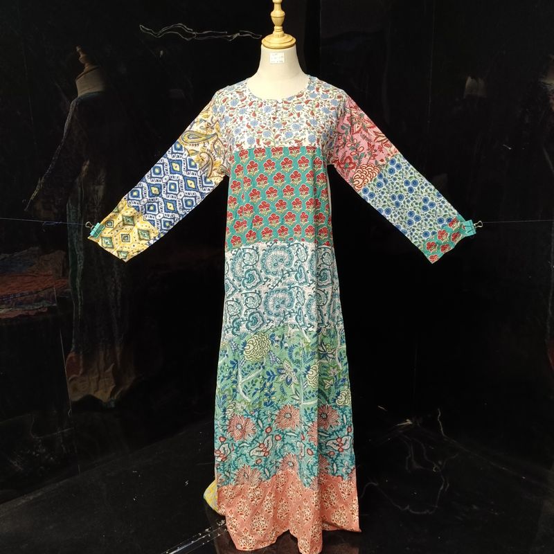 S-M Special Printed Cotton Dress 57" Long Sleeves Jalabiya