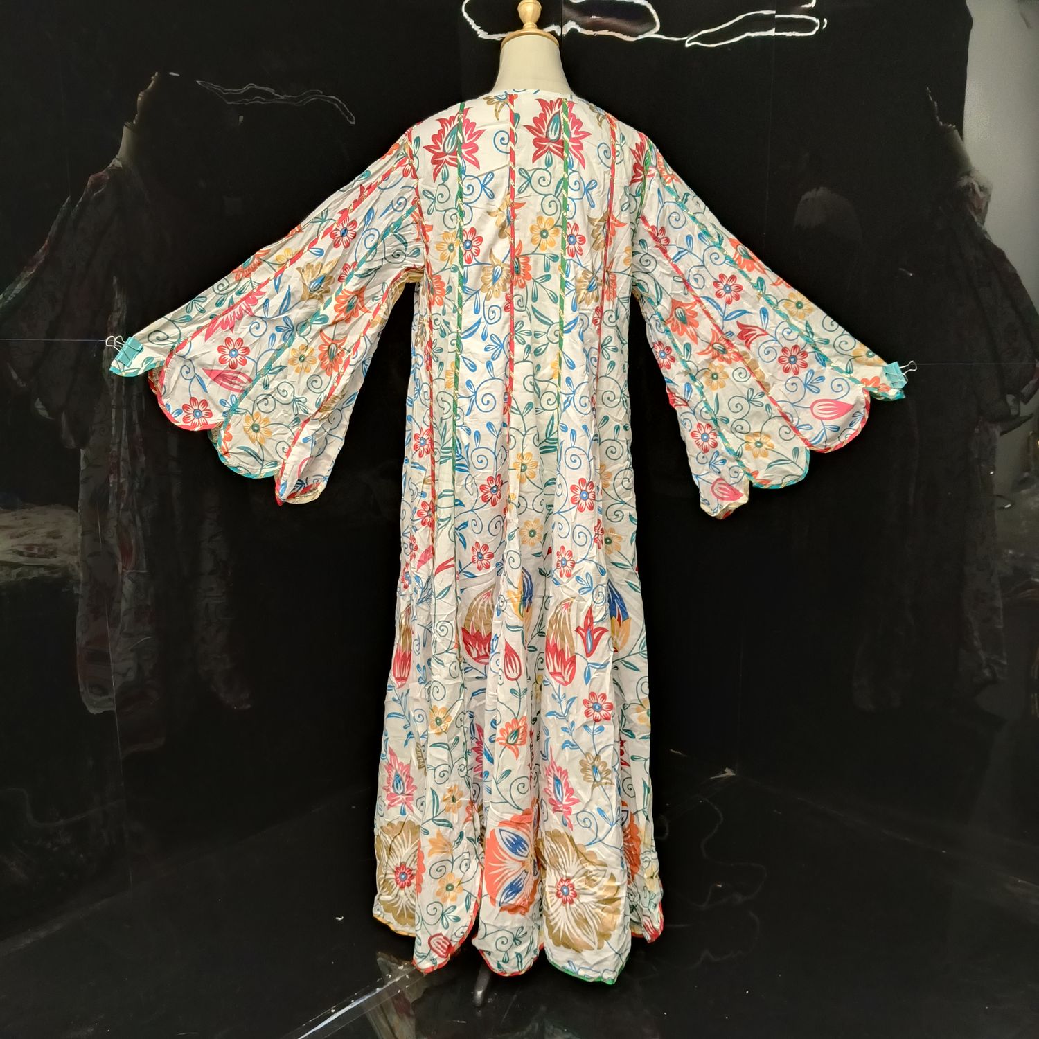 L-XL Meher Blue Multi Printed Cotton Dress 57" Long Jalabiya