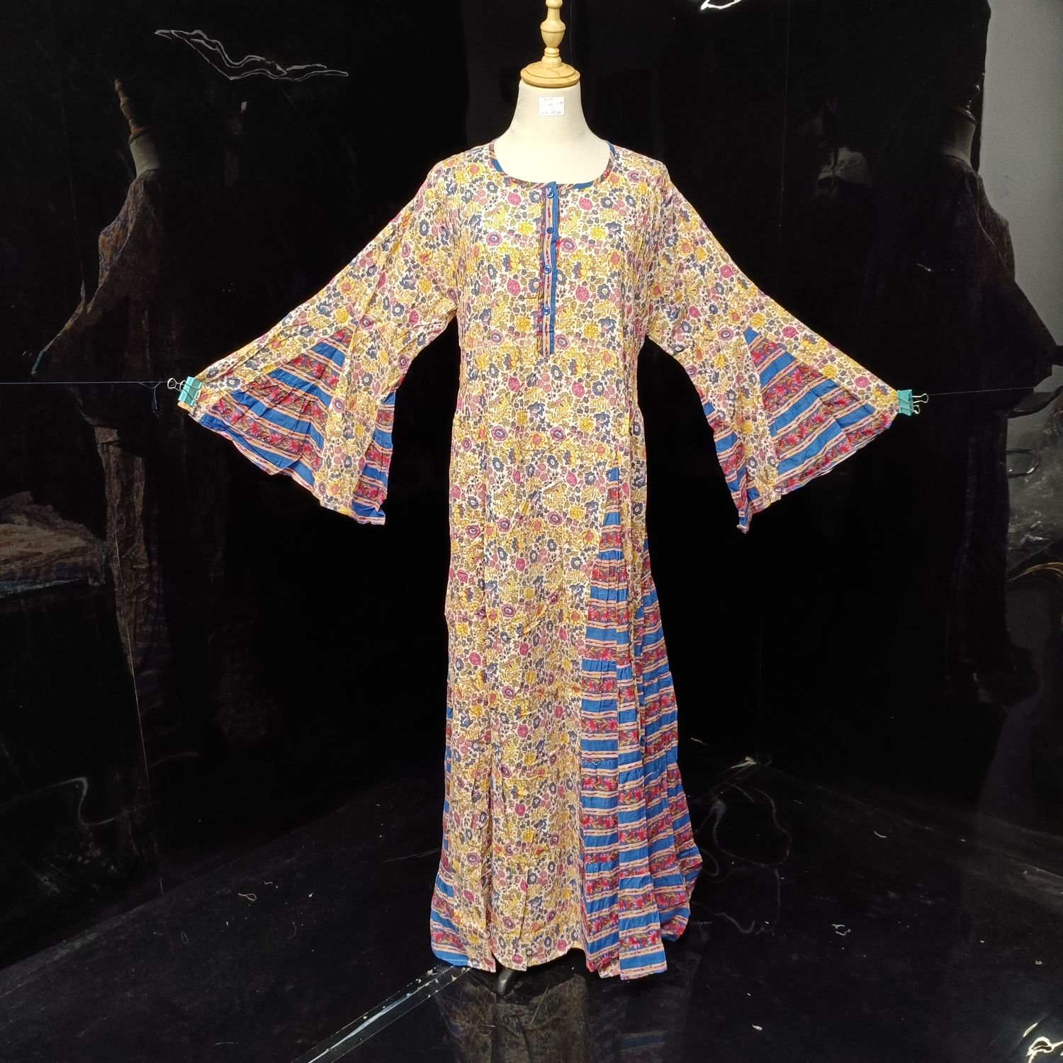 S/M Kiai Multi Printed Cotton Dress 57" Long Jalabiya