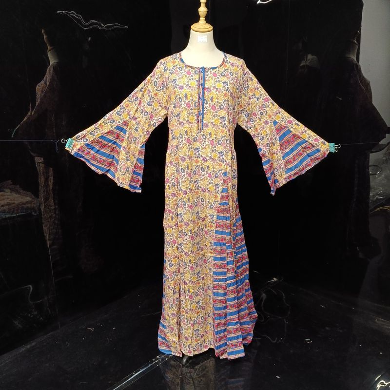 S/M Kiai Multi Printed Cotton Dress 57" Long Jalabiya