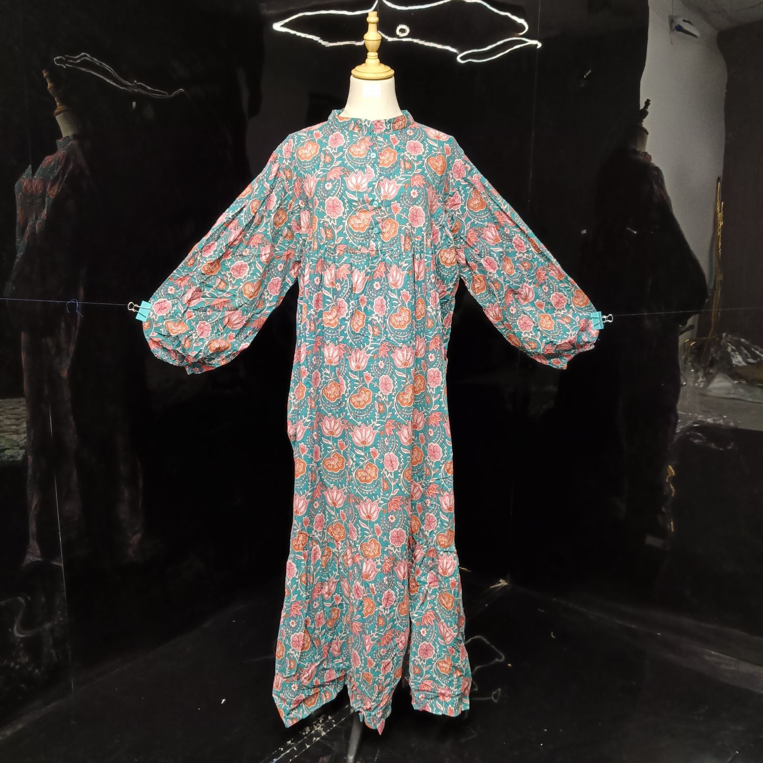 L/XL Alfia Printed Cotton Dress 57" Long Jalabiya