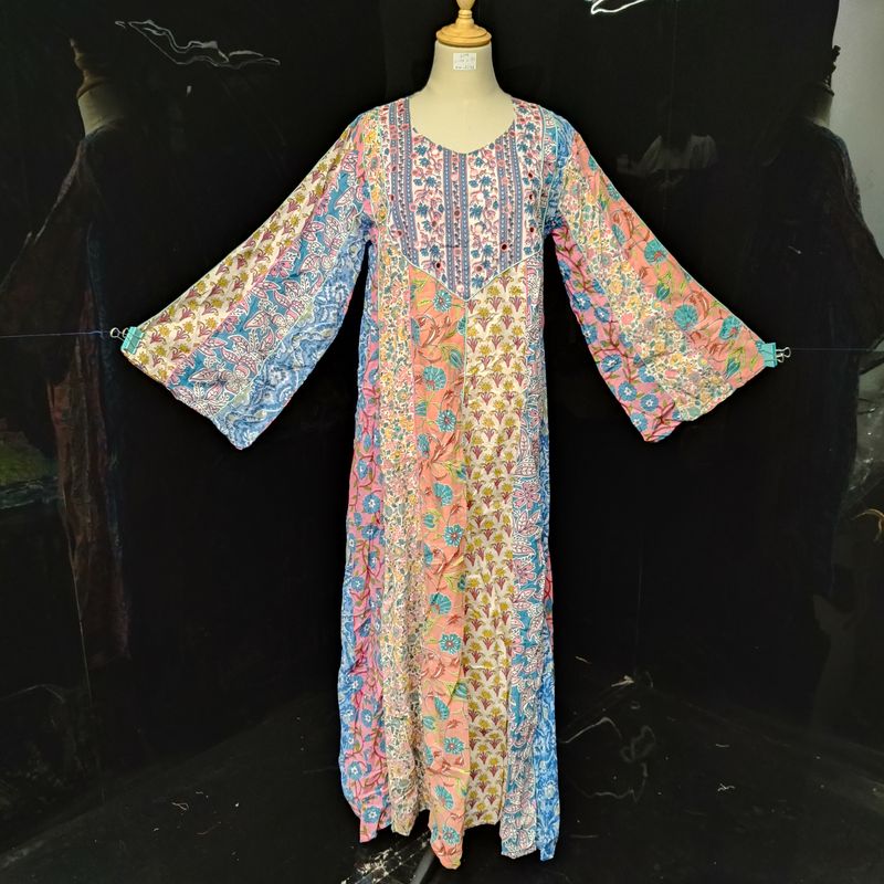 S/M Malaysia Printed Cotton Dress 57" Long Jalabiya