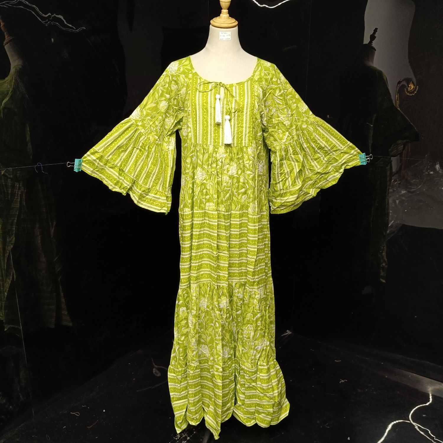 L-XL Gaby Blue Printed Cotton Dress 57" Long Jalabiya