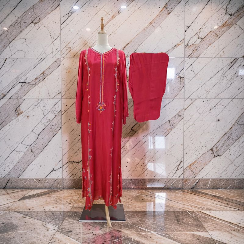 L Size Tehmina Jillani Pink Pure Sheesha Silk Jalabiya With Embroidery Length 55"