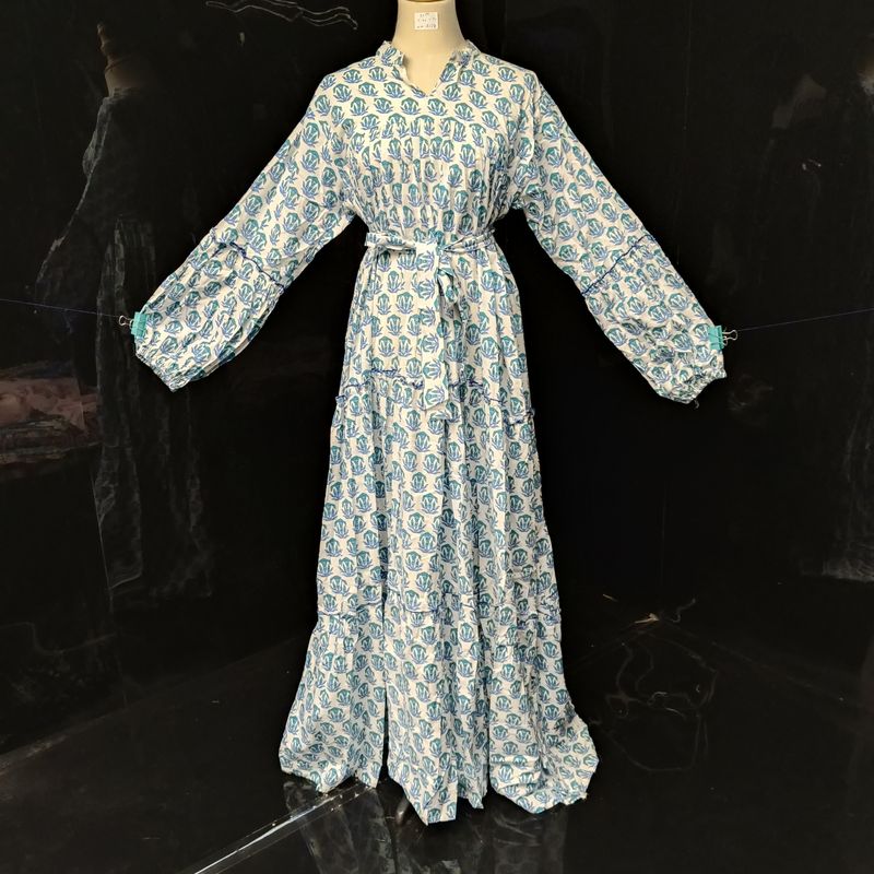 S-M Ziya Printed Cotton Dress 57'' Long Jalabiya