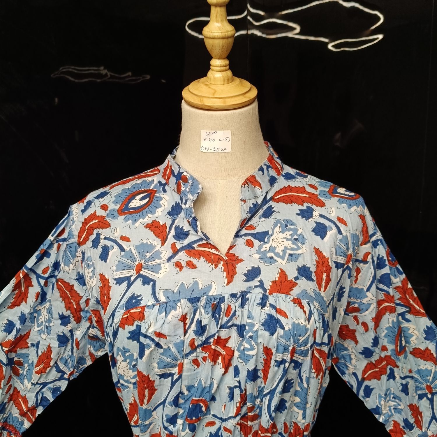 S-M Ziya Printed Cotton Dress 57'' Long Jalabiya