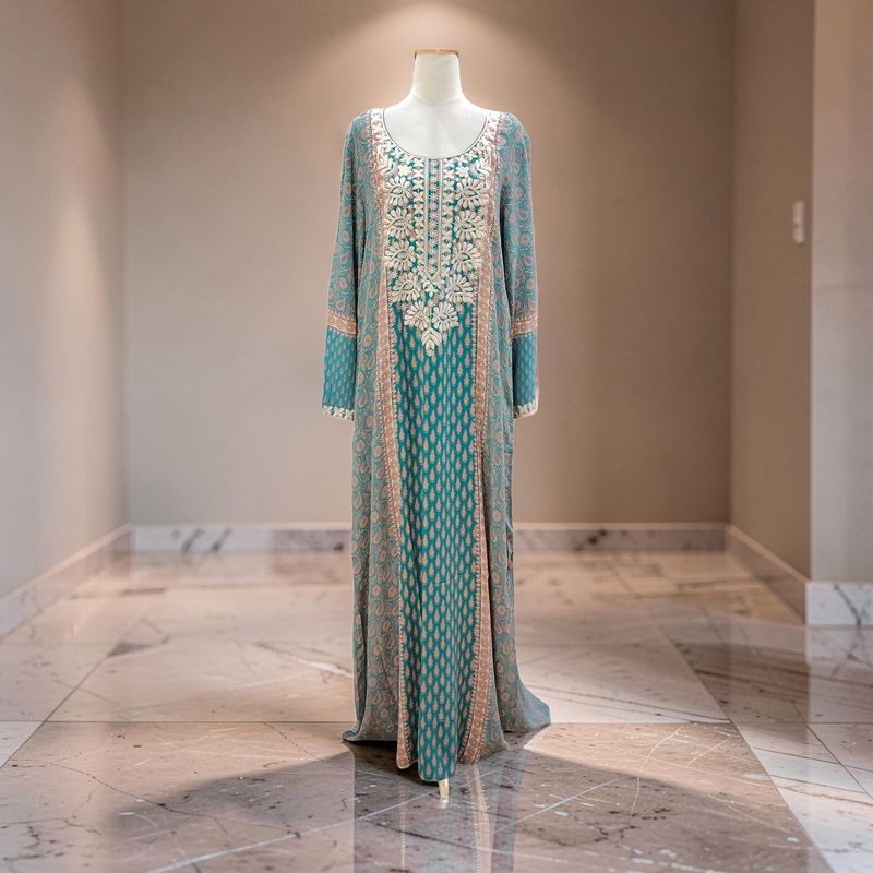 M Digital Print Pure Silk Jalabiya With Embroidery Length 59"