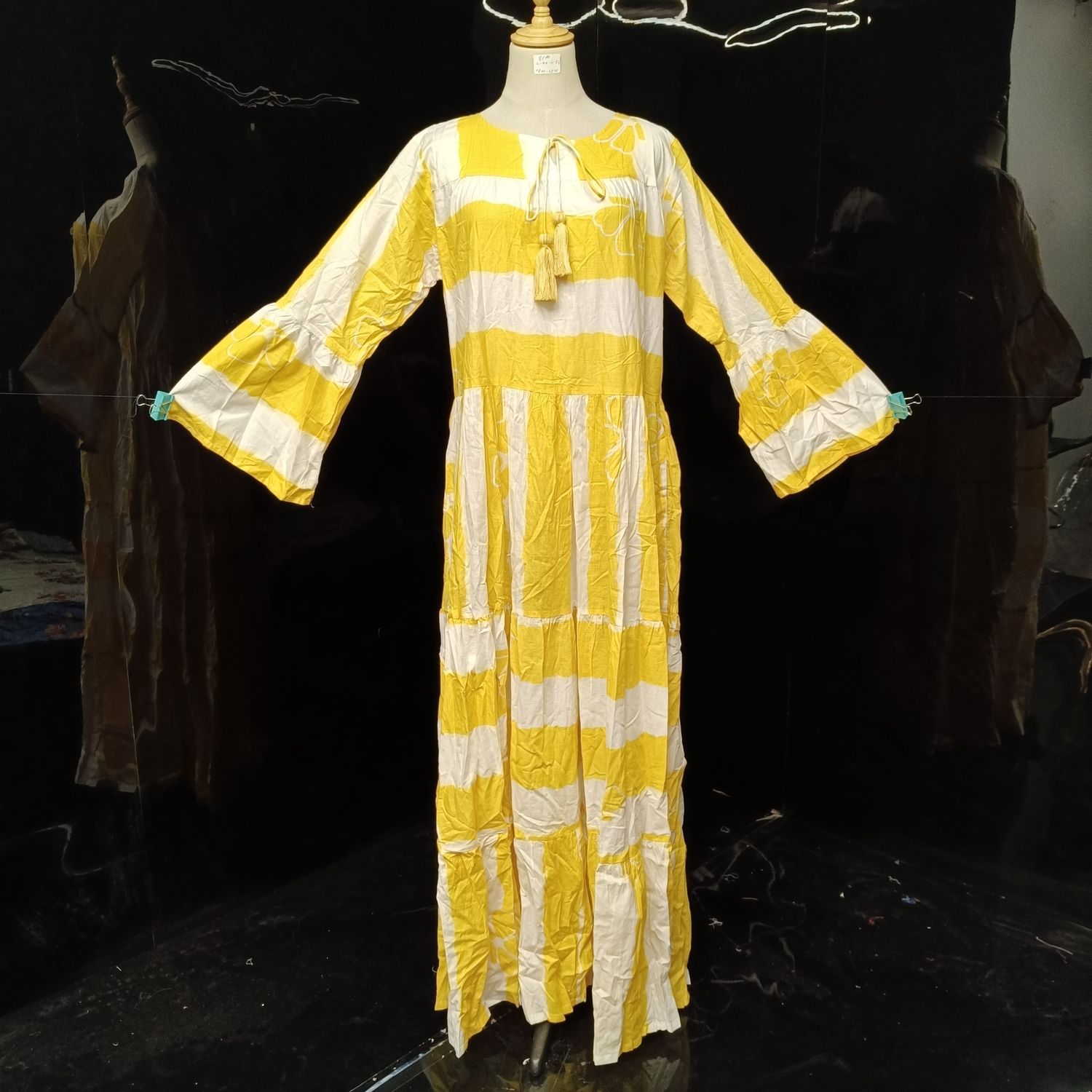 S/M Abiya Yellow Cotton Dress 57" Long Jalabiya