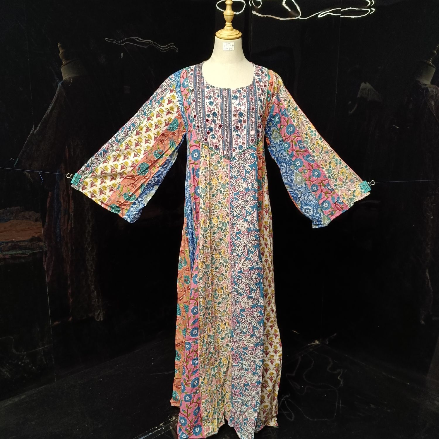 S/M Malaysia Printed Cotton Dress 57" Long Jalabiya
