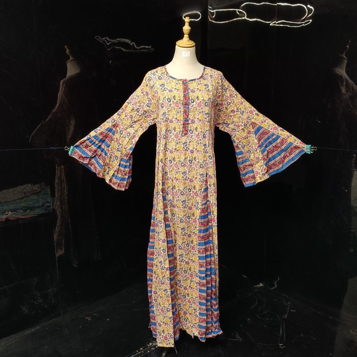 S/M Kiai Multi Printed Cotton Dress 57" Long Jalabiya