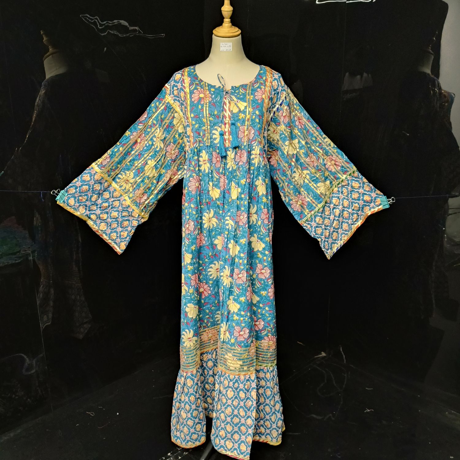 L-XL Ebrah Printed Cotton Dress 57" Long Jalabiya