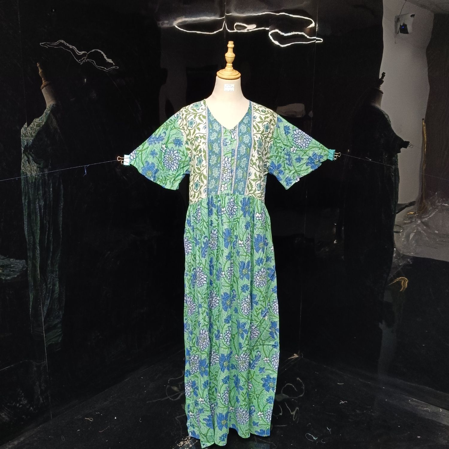 L-XL Rahaf Printed Cotton Dress 57" Long Jalabiya