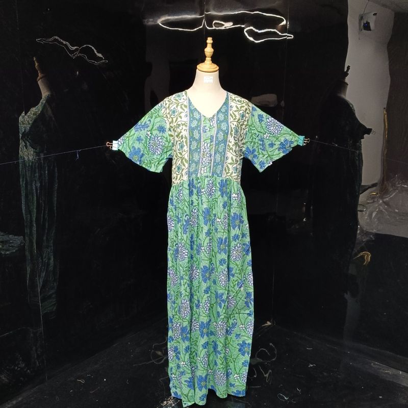 L-XL Rahaf Printed Cotton Dress 57" Long Jalabiya