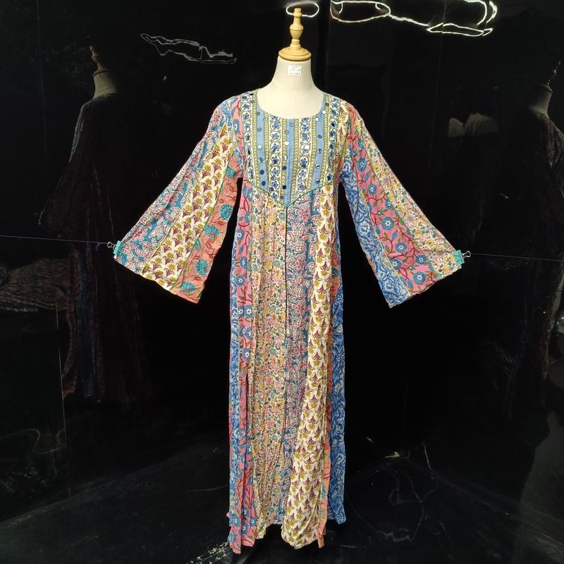 S/M Malaysia Printed Cotton Dress 57" Long Jalabiya