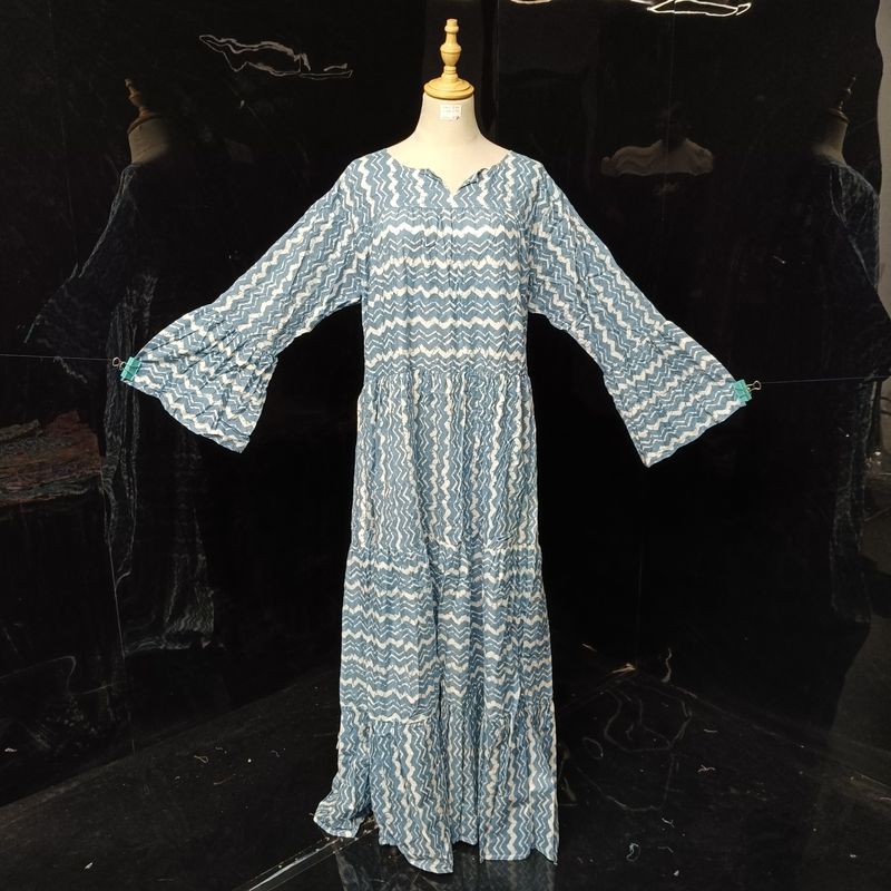 2XL/3XL Abiya Printed Cotton Dress 57" Long Jalabiya
