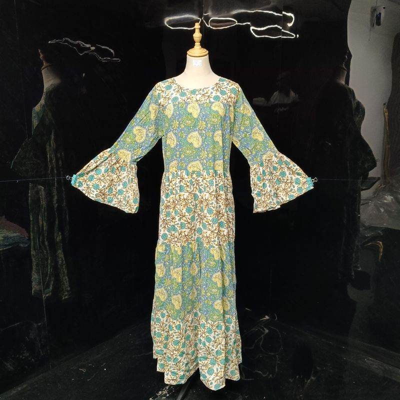 S/M  Moon Printed Cotton Dress 57" Long Jalabiya