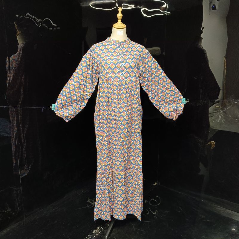 XS/S Alfia Printed Cotton Dress 54" Long Jalabiya