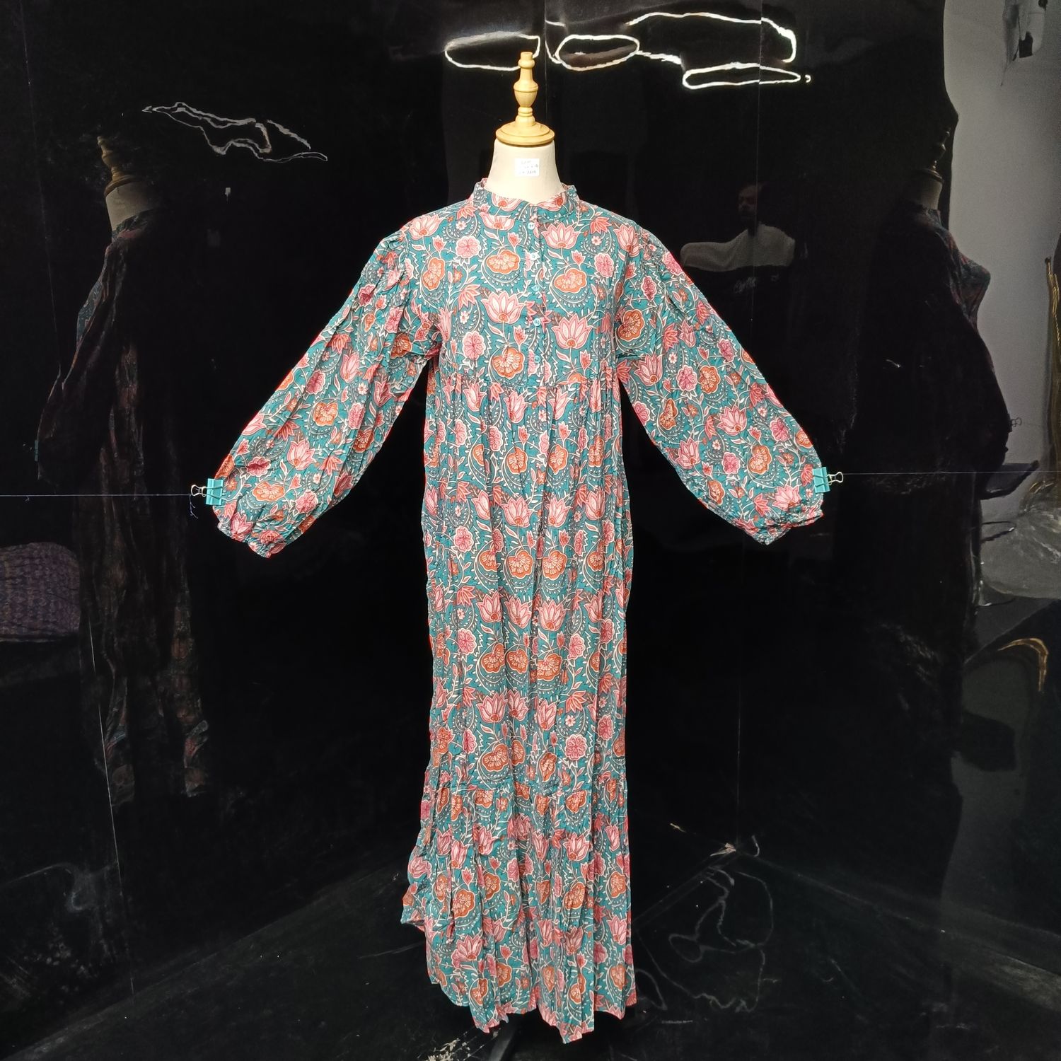 S/M Alfia Printed Cotton Dress 57" Long Jalabiya