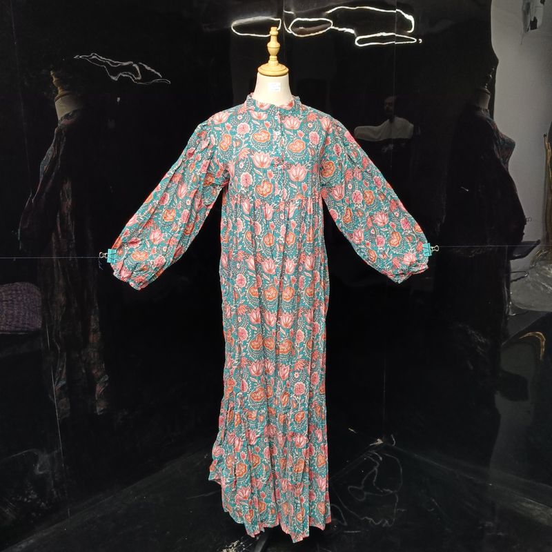 S/M Alfia Printed Cotton Dress 57" Long Jalabiya