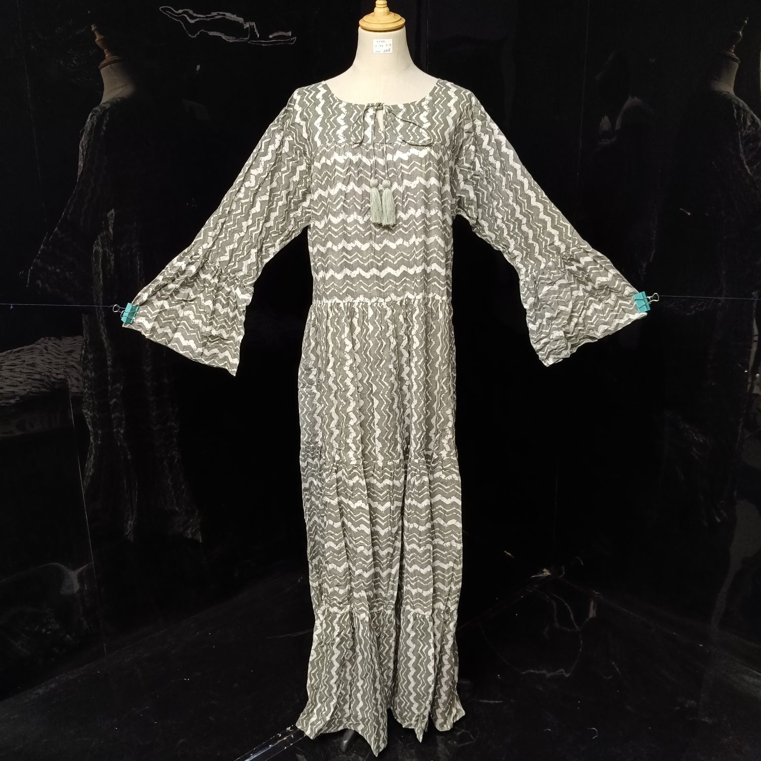 L/XL Abiya Printed Cotton Dress 57" Long Jalabiya