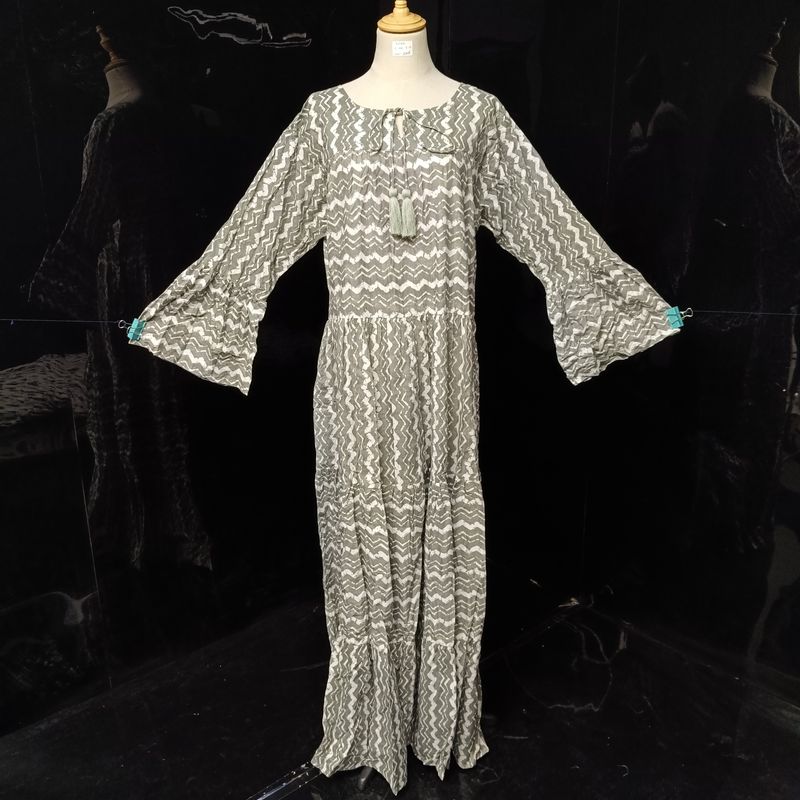 L/XL Abiya Printed Cotton Dress 57" Long Jalabiya