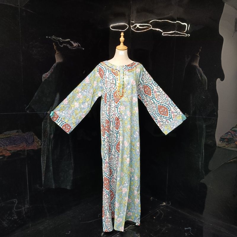 L/XL Noorain Printed Cotton Dress 57" Long Jalabiya