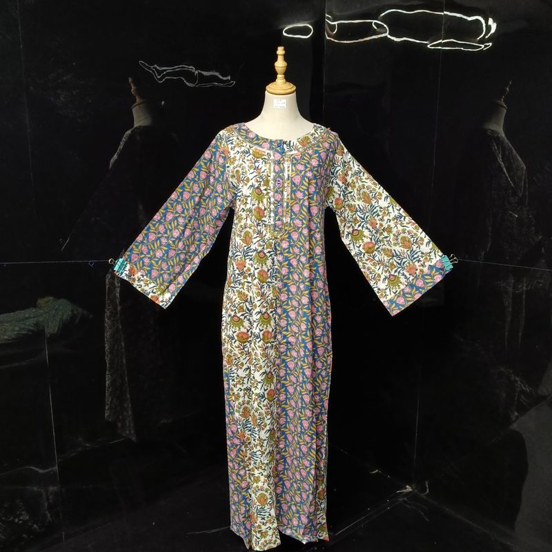 S\M Noorain Printed Cotton Dress 57" Long Jalabiya