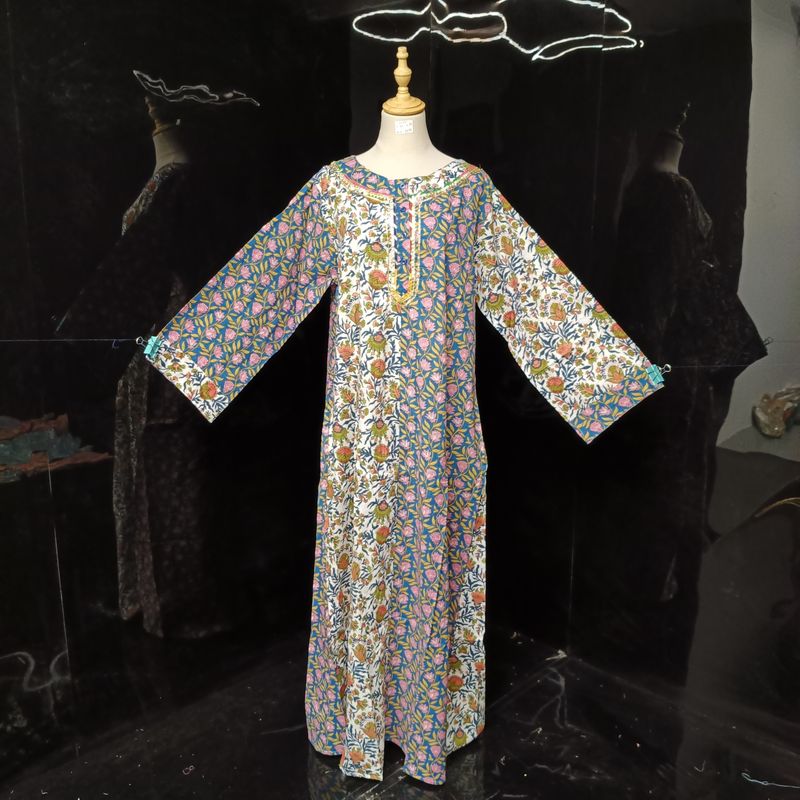 L/XL Noorain Printed Cotton Dress 57" Long Jalabiya