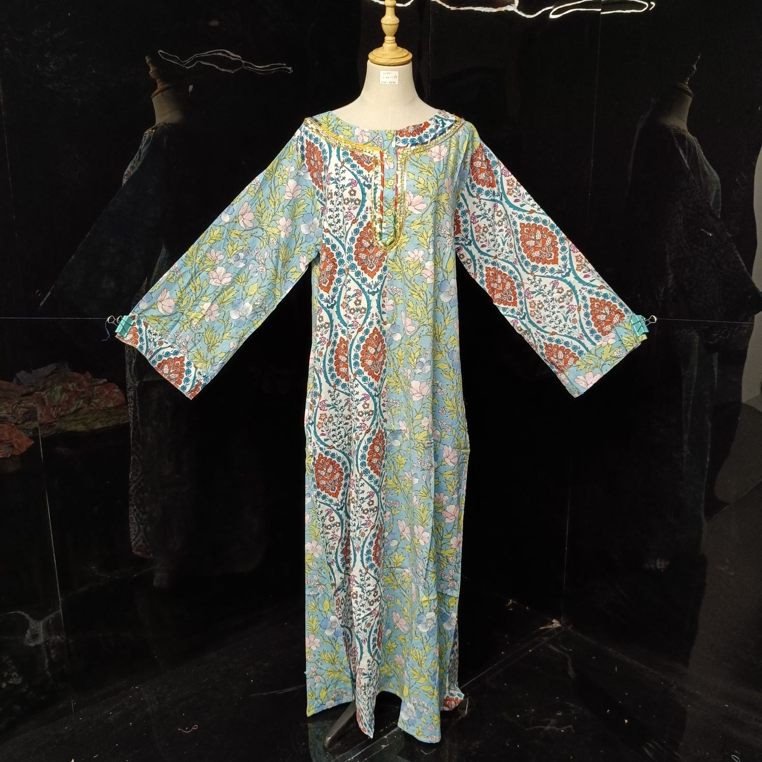 L/XL Noorain Printed Cotton Dress 57" Long Jalabiya