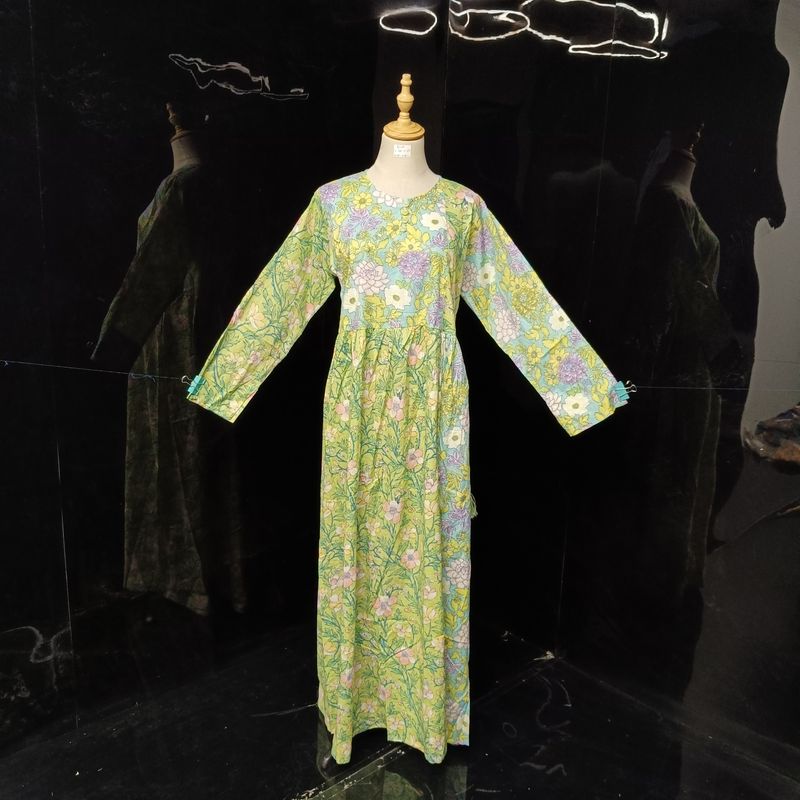 S-M Special Printed Cotton Dress 57" Long Sleeves Jalabiya