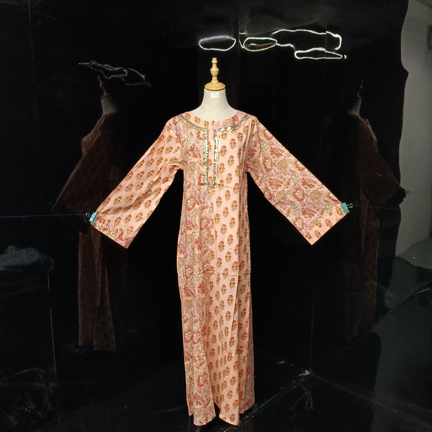 S\M Noorain Printed Cotton Dress 57" Long Jalabiya