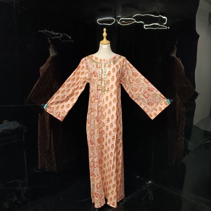 S\M Noorain Printed Cotton Dress 57" Long Jalabiya