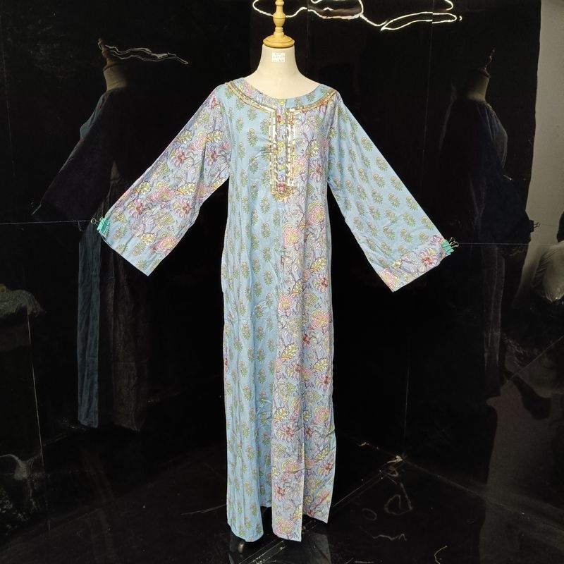 S\M Noorain Printed Cotton Dress 57" Long Jalabiya