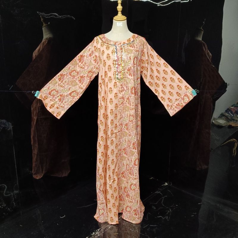 S\M Noorain Printed Cotton Dress 57" Long Jalabiya